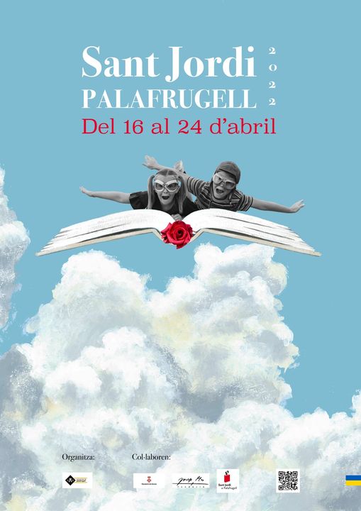 Cartell amb un nen i una nena volant pel cel damunt un llibre