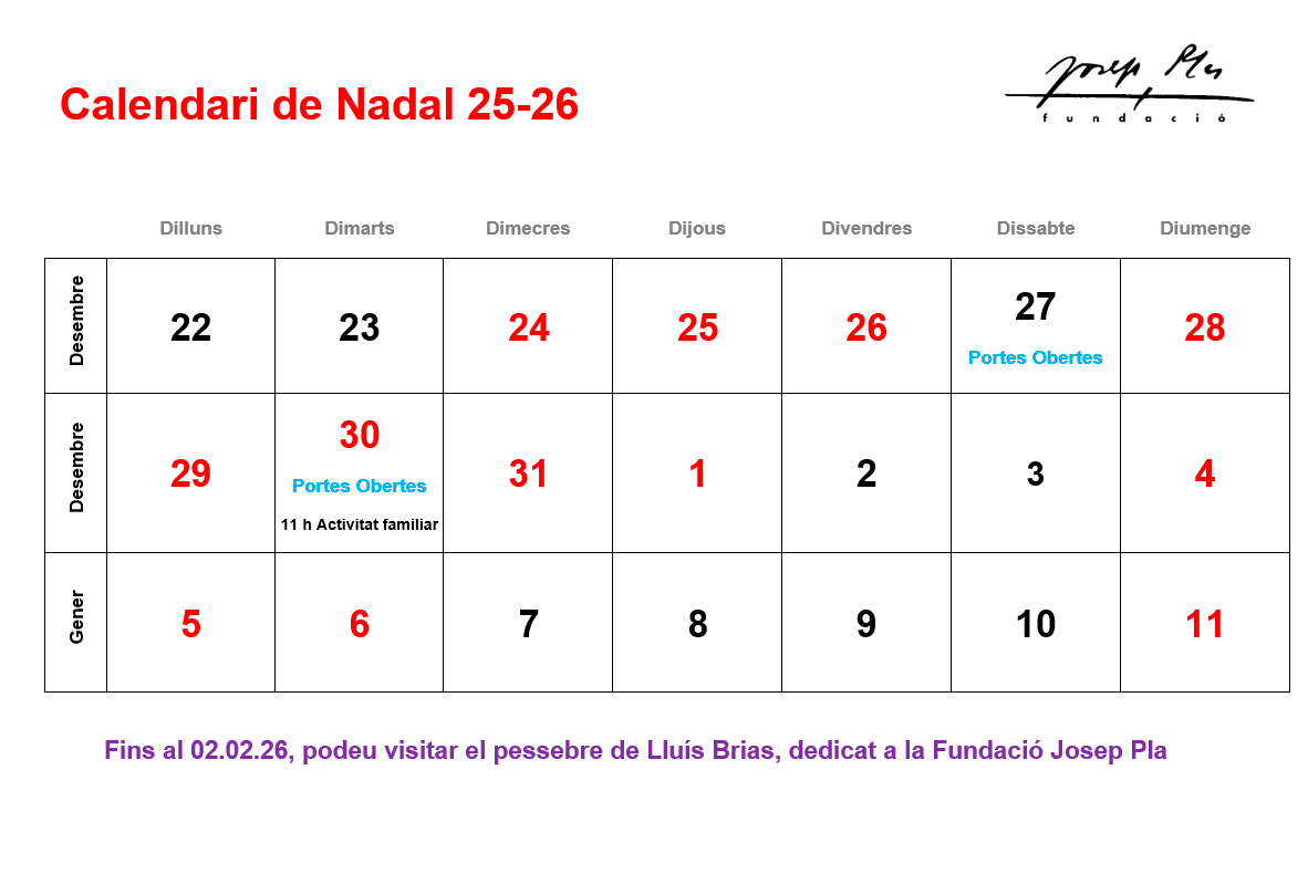 Calendari i portes obertes. Nadal