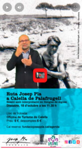 Imatge del vídeo del cartell de la ruta amb llengua de signes. Hi ha un intèrpret sobre el cartell de l'activitat que ens explica la proposta