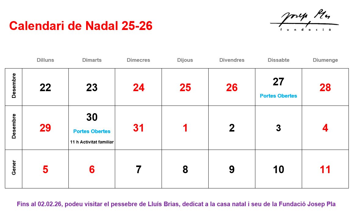 Calendari i portes obertes. Nadal